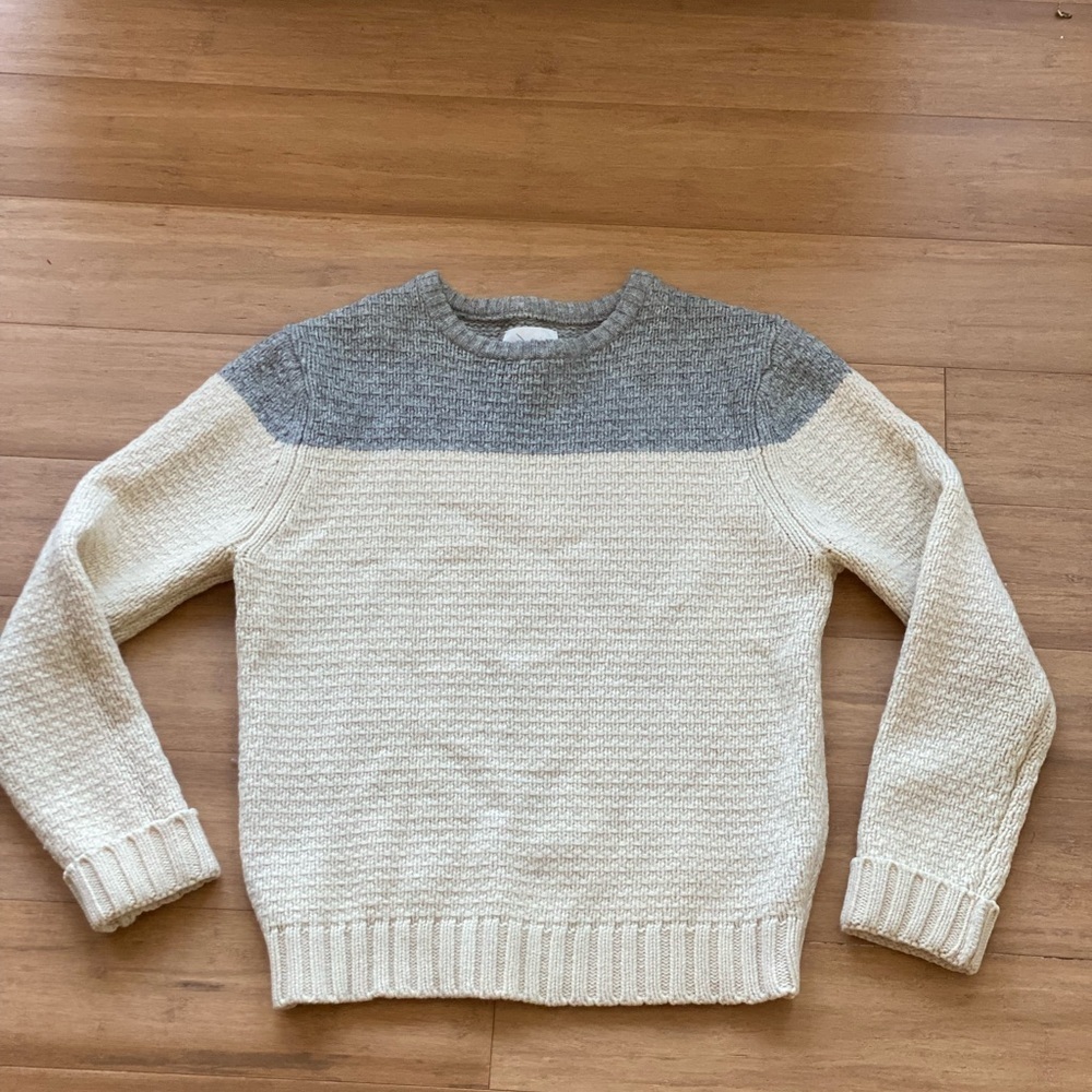 Saturdays Surf NYC  wool color block sweater  grey and cream